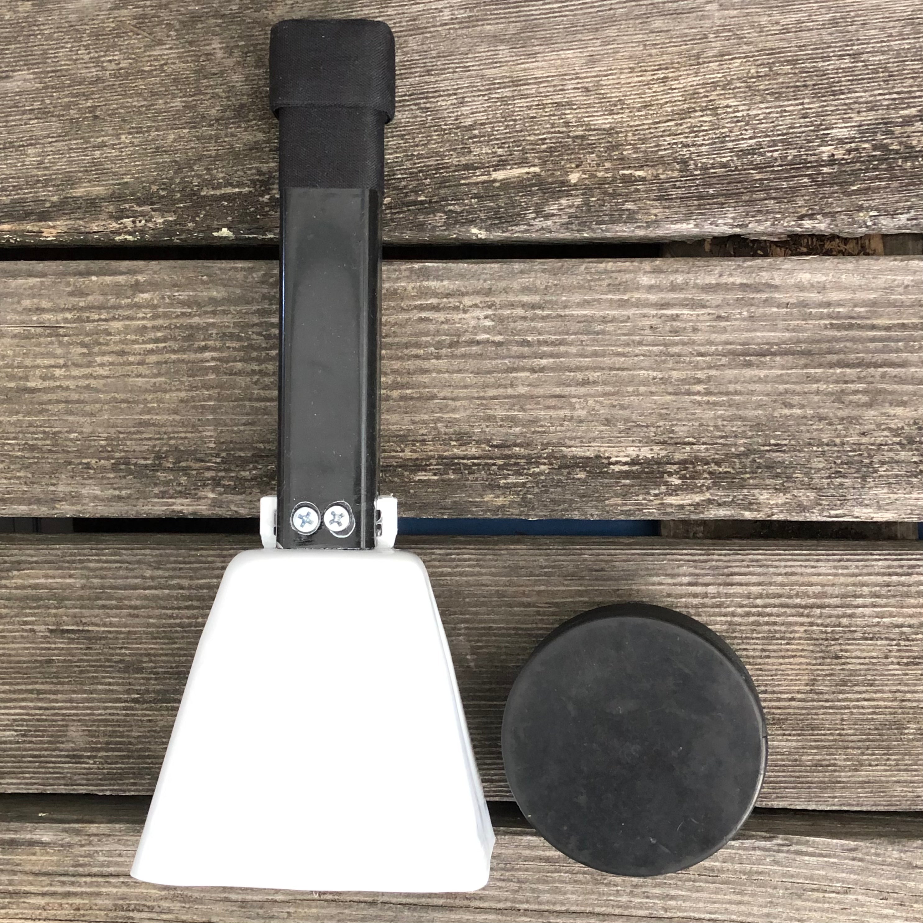 White cowbell with handle grip